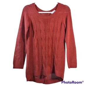 Soft Surroundings Rust Red Cable Knit Sweater Button Back Size XS